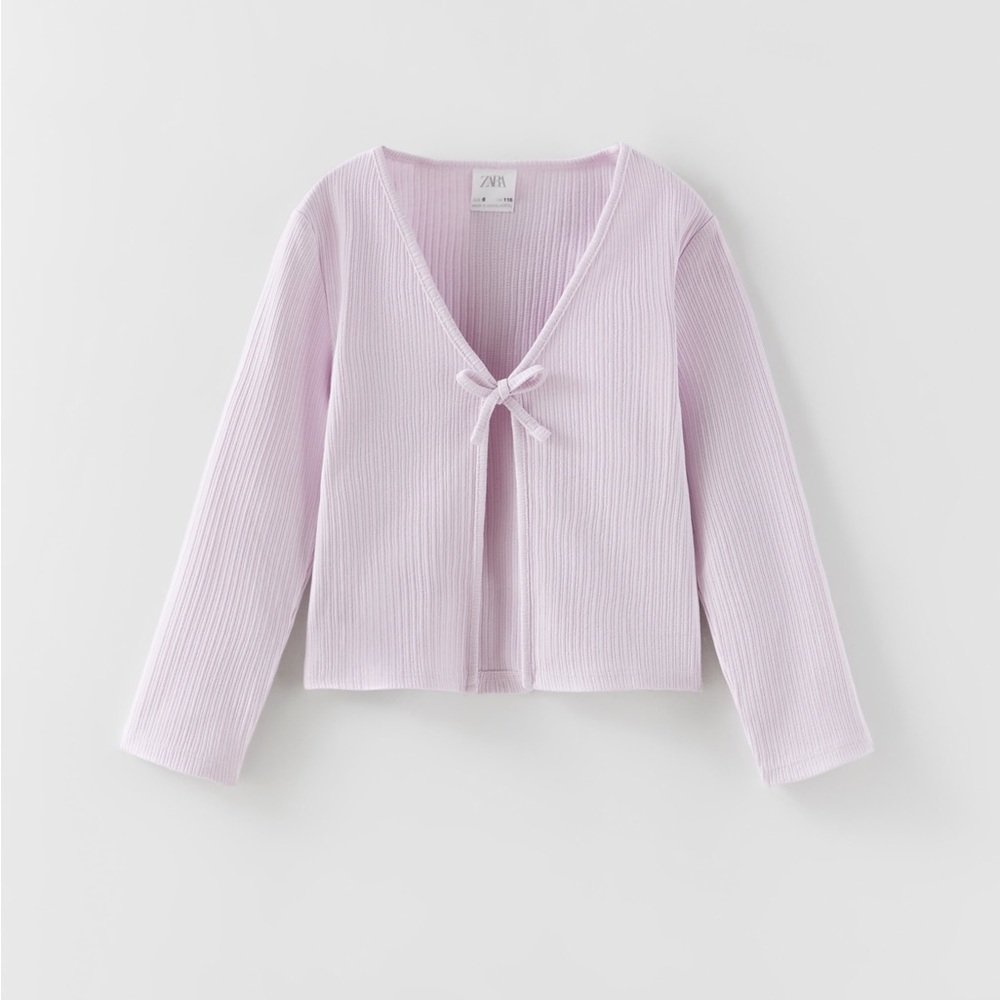Zara Lilac Ribbed Tie-Front Long Sleeve Top